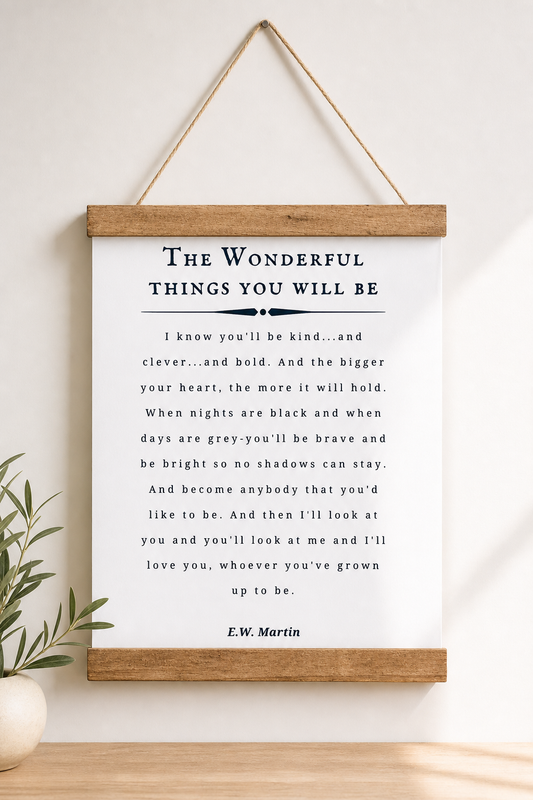 The Wonderful Things You Will Be — E.W. Martin Nursery Quote Canvas Scroll Sign